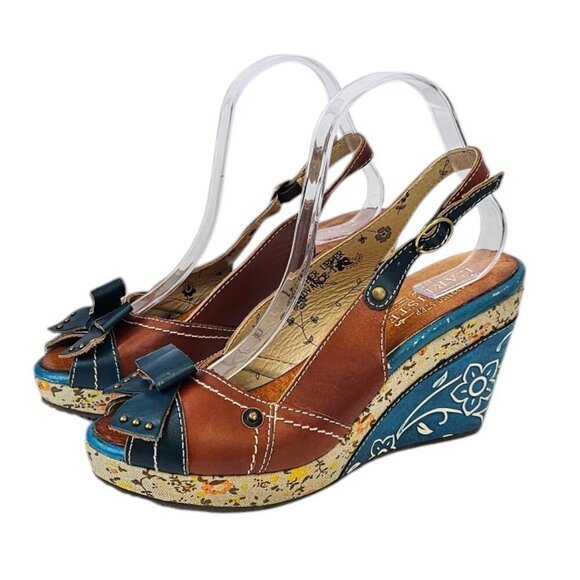 Spring Step L'artiste Womens Leather Floral Detailed Wedges, Sling Back, 40/US 9 - Picture 1 of 11